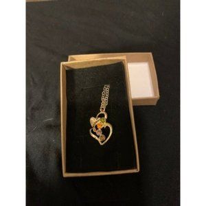Delicate Heart Necklace - goldtone with crystals